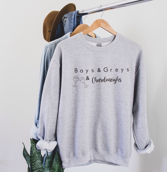 Perfect Pairings Crewneck - Bays, Greys, and Chardo'neighs'