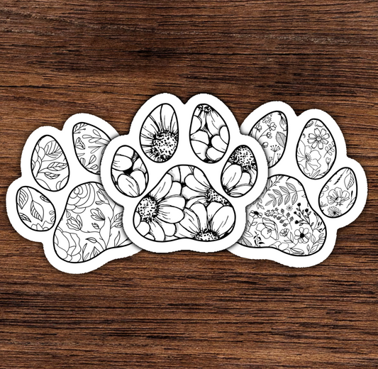 Floral Paw Print Sticker - 3 pack
