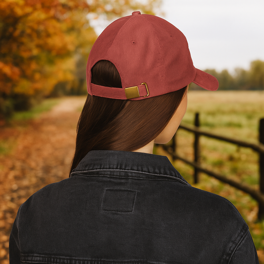 Vintage Corduroy Equestrian Hat – Embroidered Snaffle Bit Design