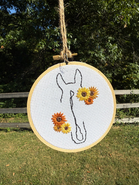 PREORDER - Ponies & Petals || Equine Line Art Floral Cross Stitch Wall Hanging