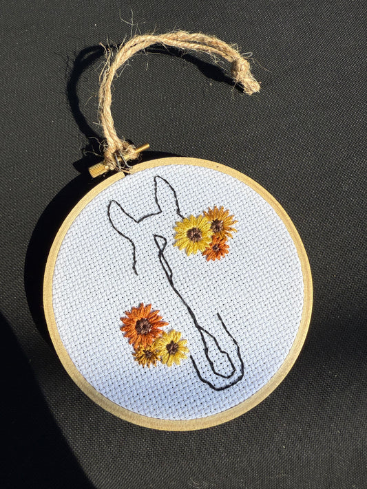 PREORDER - Ponies & Petals || Equine Line Art Floral Cross Stitch Wall Hanging