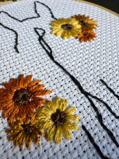 PREORDER - Ponies & Petals || Equine Line Art Floral Cross Stitch Wall Hanging