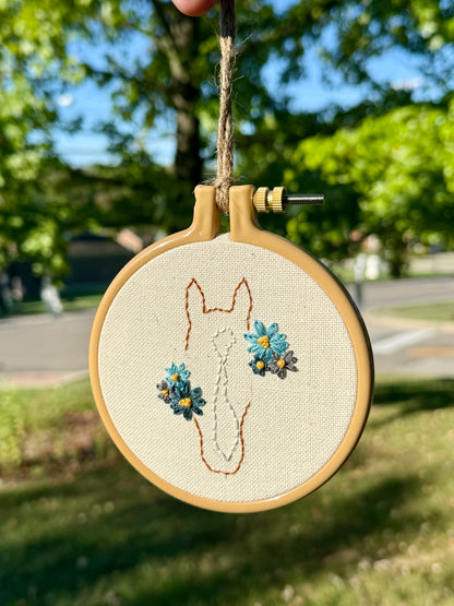 Ponies & Petals || Equine Line Art Floral Cross Stitch Wall Hanging
