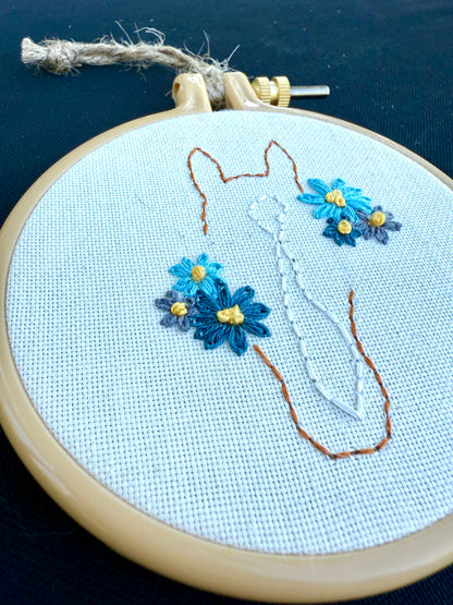 Ponies & Petals || Equine Line Art Floral Cross Stitch Wall Hanging