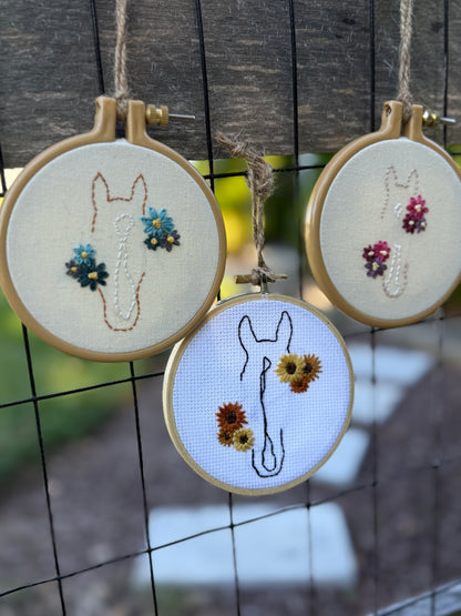 Ponies & Petals || Equine Line Art Floral Cross Stitch Wall Hanging