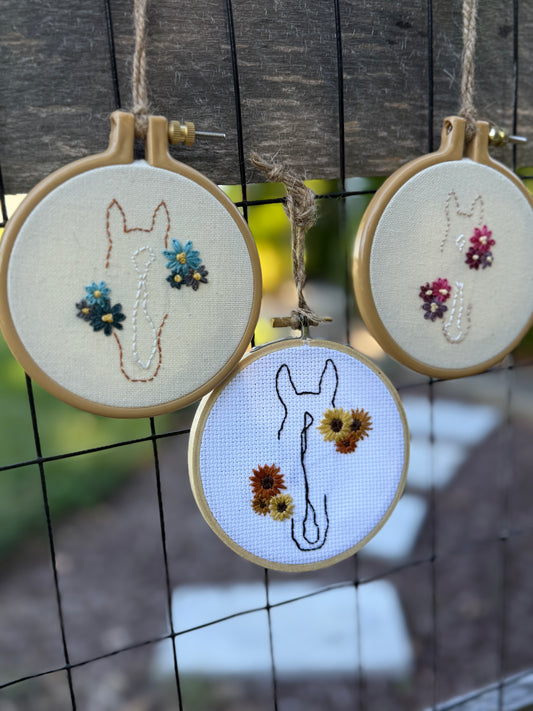 Ponies & Petals || Equine Line Art Floral Cross Stitch Wall Hanging